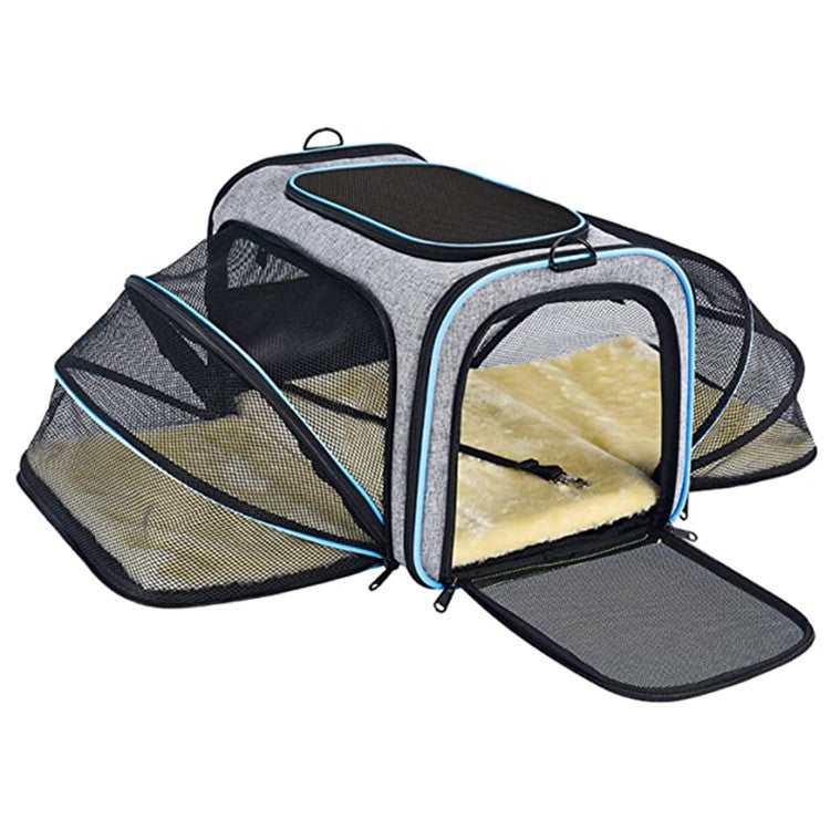 Airline Approved Expandable Foldable Soft Dog Carrier Opened Doors Reflective Travel Bag