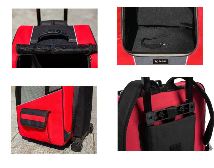 Pet Wheel Carrier Portable Dog Strollers, Backpack Breathable Roller Luggage Car Travel Transport Bag