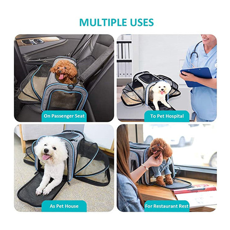 Airline Approved Expandable Foldable Soft Dog Carrier Opened Doors Reflective Travel Bag