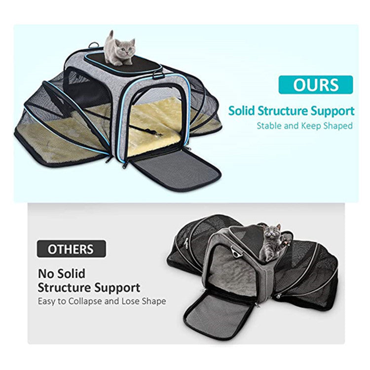 Airline Approved Expandable Foldable Soft Dog Carrier Opened Doors Reflective Travel Bag