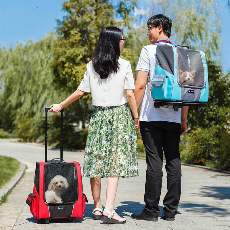 Pet Wheel Carrier Portable Dog Strollers Backpack Breathable Roller Luggage Car Travel Transport Bag