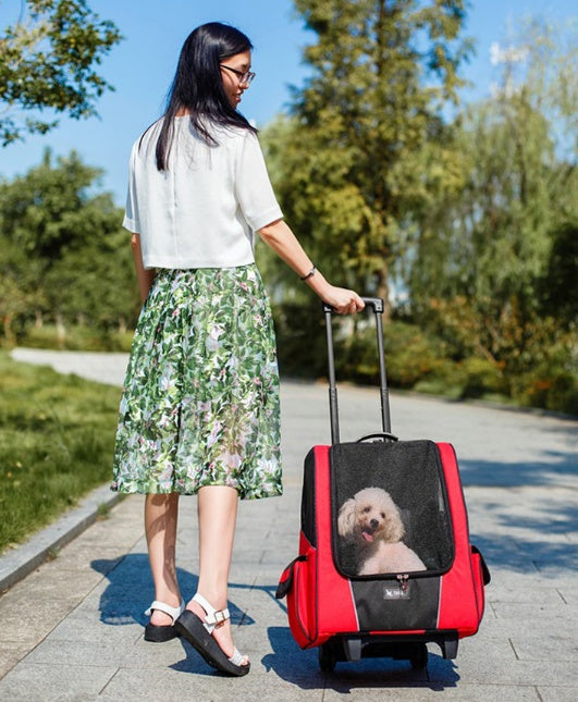 Pet Wheel Carrier Portable Dog Strollers Backpack Breathable Roller Luggage Car Travel Transport Bag