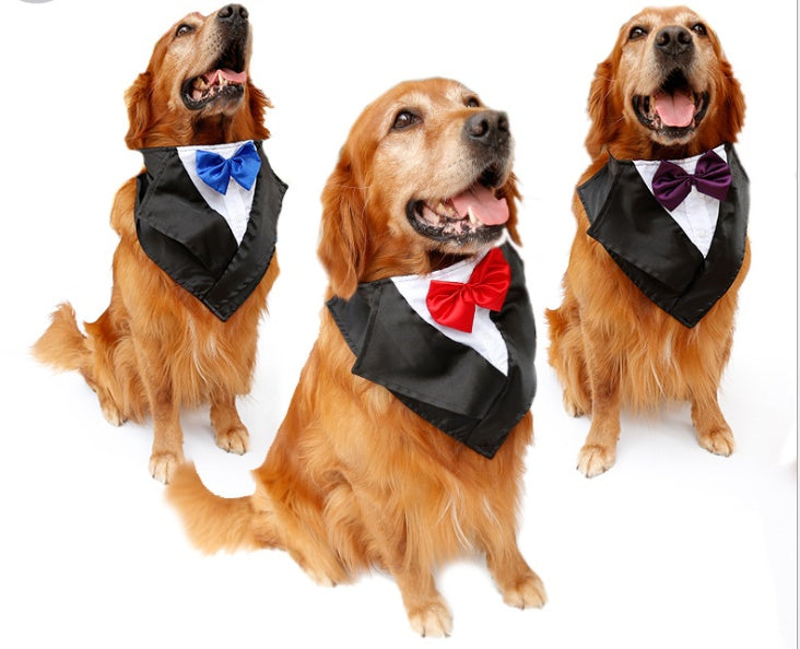 Wedding Tuxedo Triangle Dog Scarf, Large Golden Hair Ancient Handsome Dog Scarf