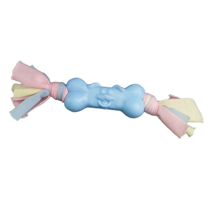 TPR Dog Bone Cotton Cloth Strips Molar Teeth Relief Toys 