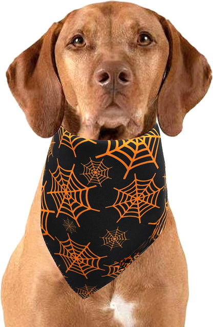 Halloween Dog Bandanas, Pumpkin And Spider Web Bibs Triangle Reversible Fall Dog Scarf