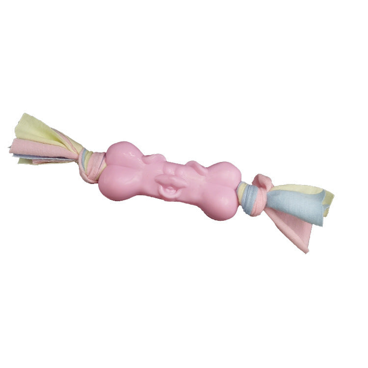 TPR Dog Bone Cotton Cloth Strips Molar Teeth Relief Toys 