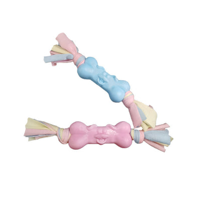 TPR Dog Bone Cotton Cloth Strips Molar Teeth Relief Toys